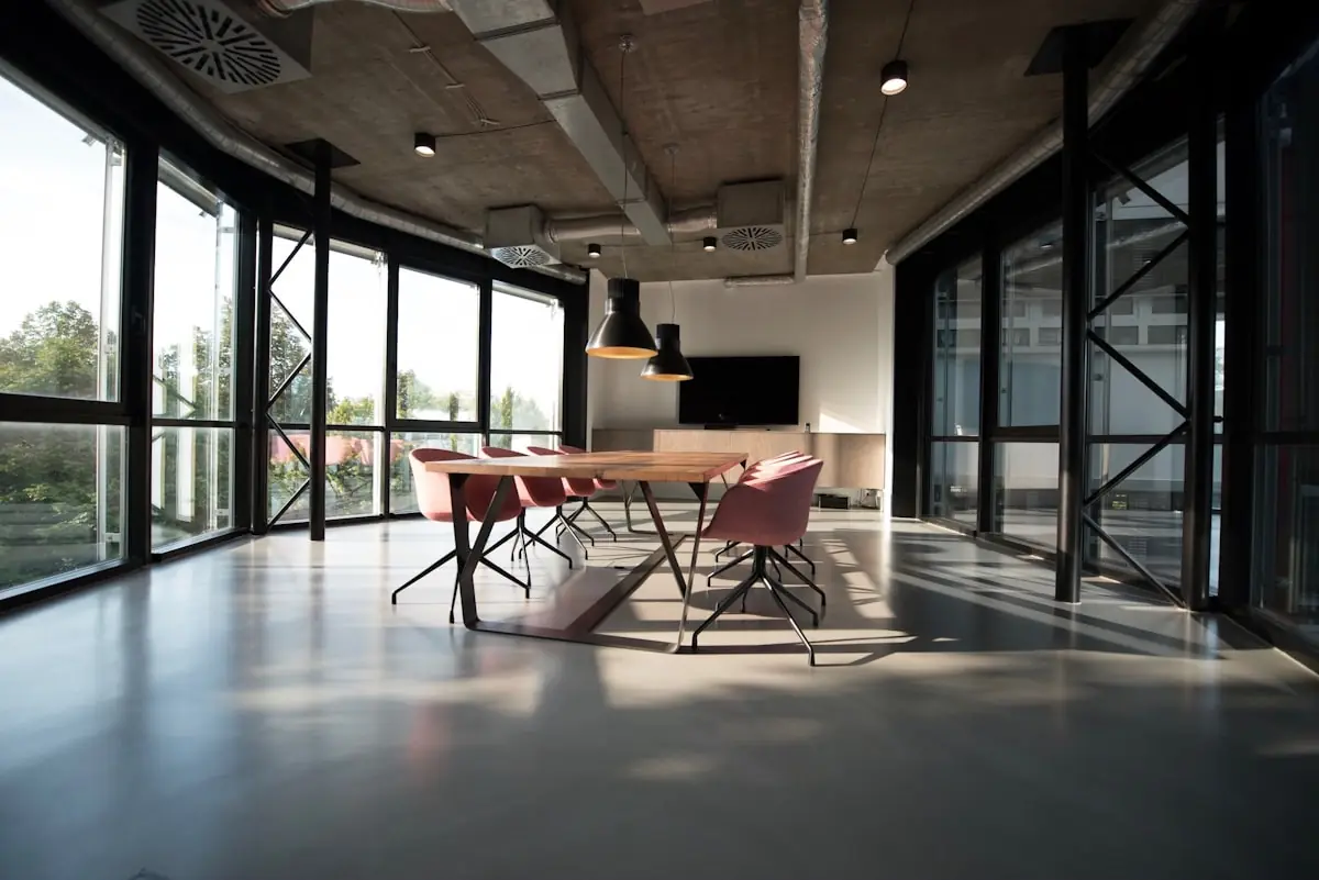 A quiet meeting room in warm natural light