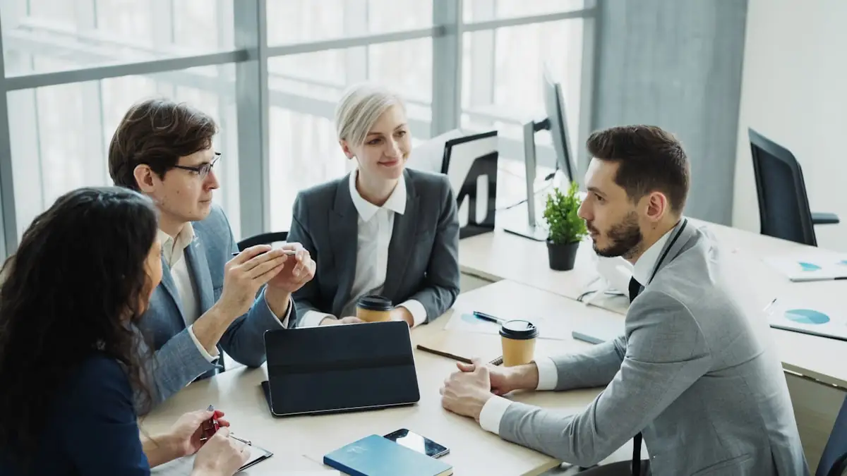 A team collaborating in a modern office