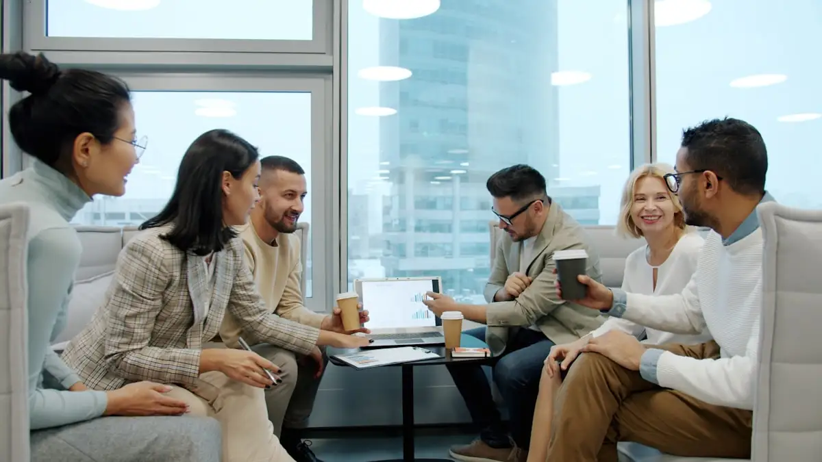 A group in open discussion around a table